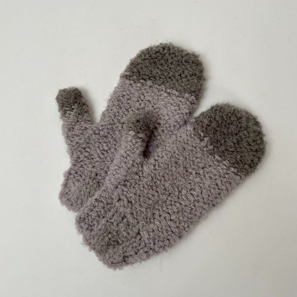 Two Tone Grey Super Soft Boucle Knit Mittens - Picture 5 of 5